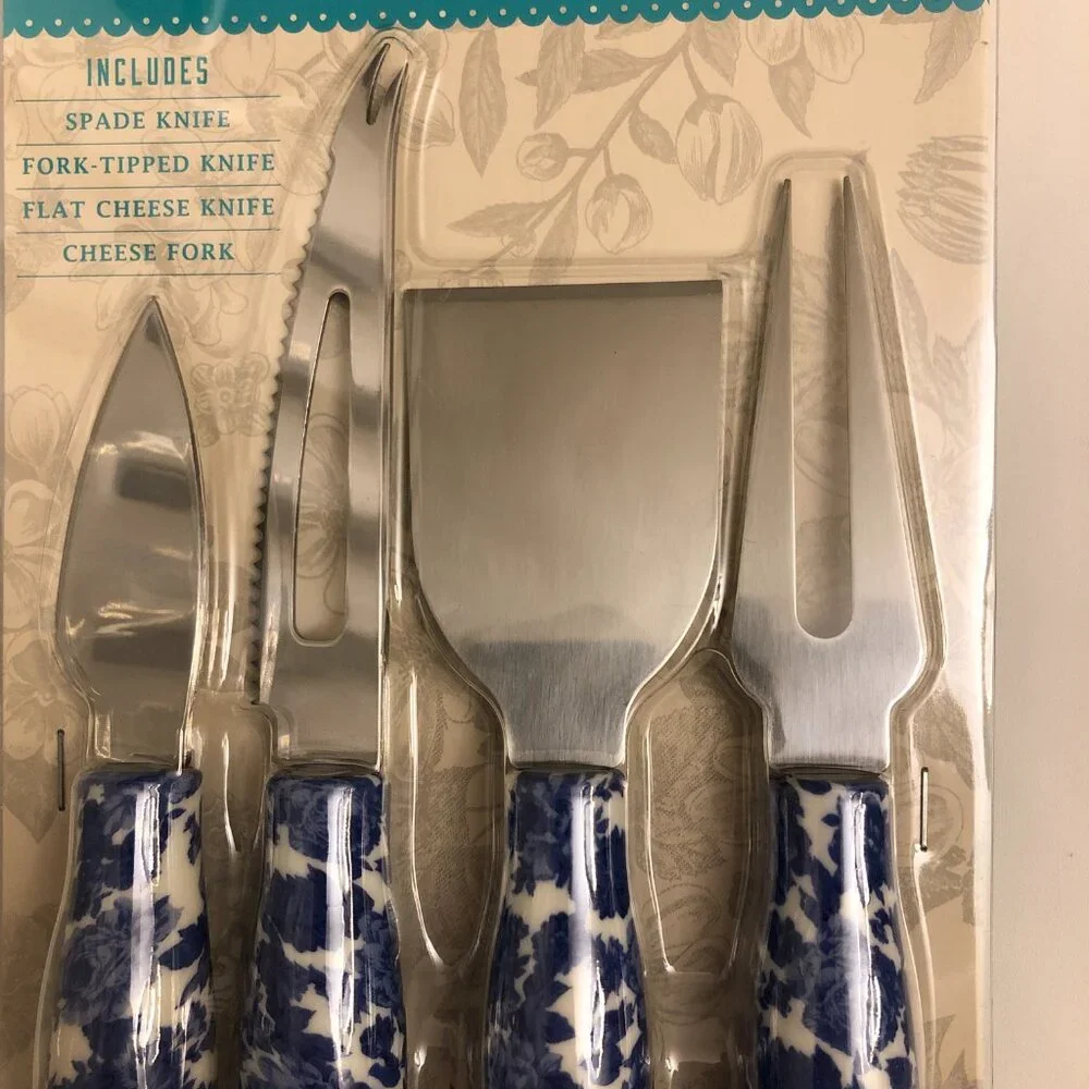 Pioneer Woman Cheese Knife Serving Set 4 pieces Heritage Floral Blue New
